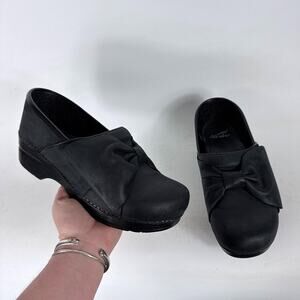 Dansko Professional Clogs Women's 10 Black Leather Bow Comfort Slip On Shoes